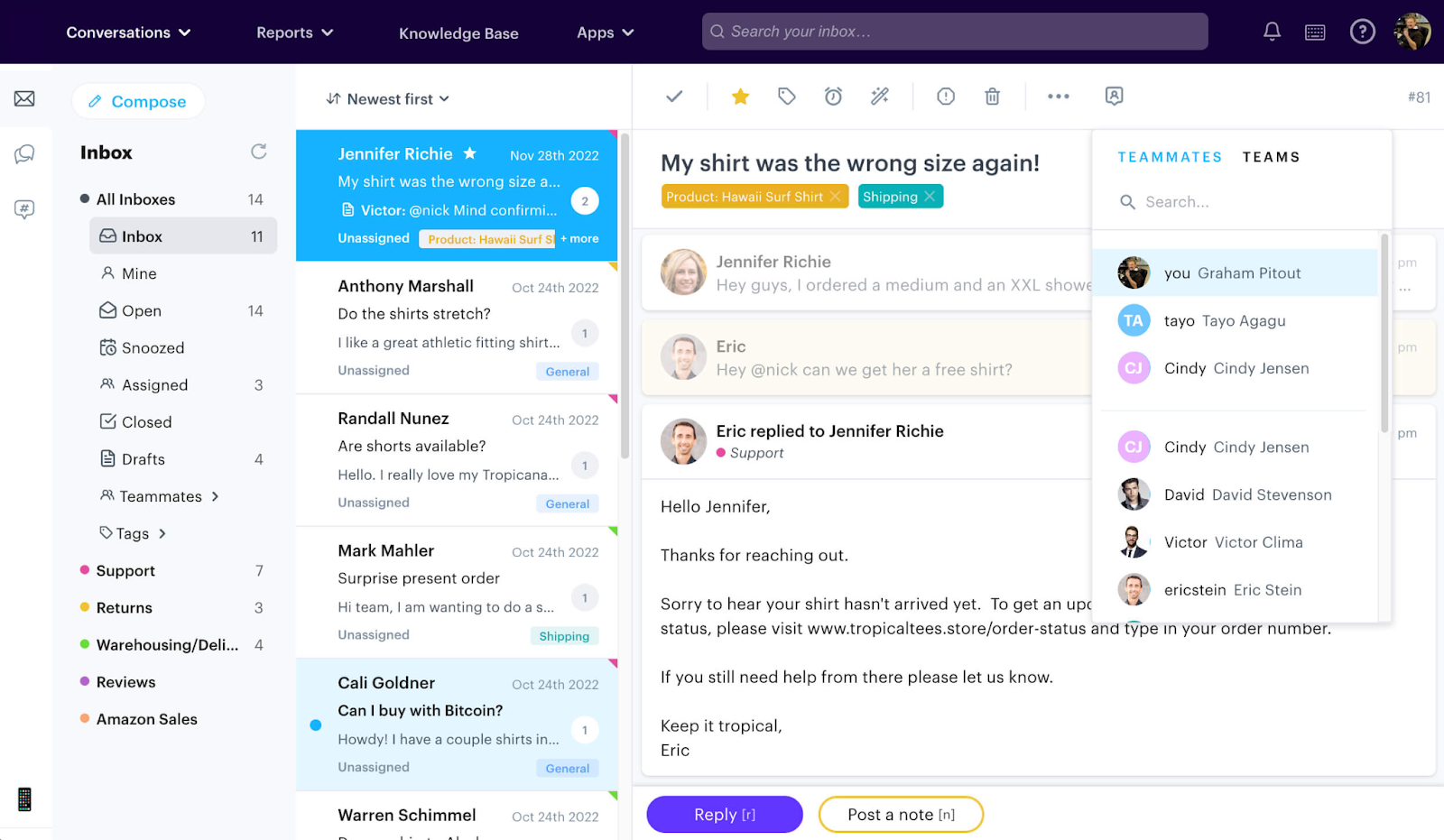 screenshot of groove shared inboxes